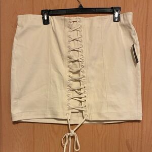 Stylish Cream Lace-Up Mini Skirt